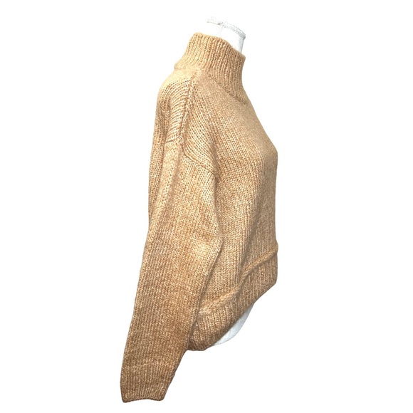 NWT Topshop tan amber funnel mock neck button shoulder fuzzy chunky sweater XS - Picture 9 of 15